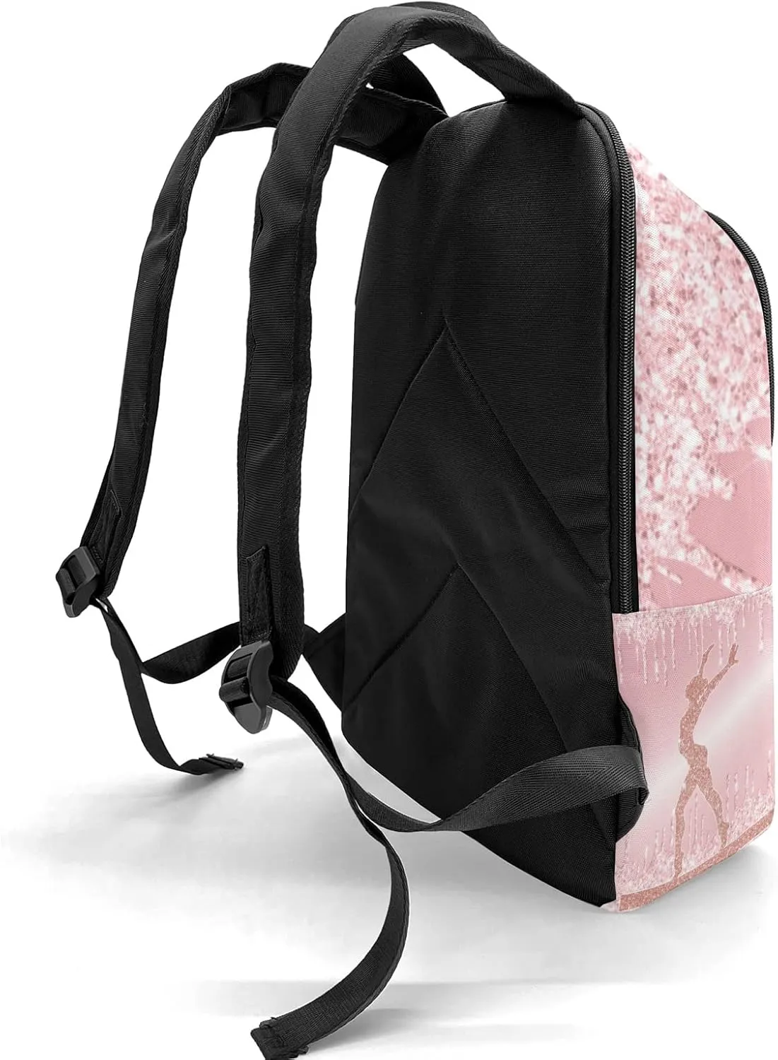 Personalized Name Pink Glitter Print Girls Gymnastics Backpack Unisex Bookbag for Boy Girl Travel Daypack Bag Purse 17.7 IN