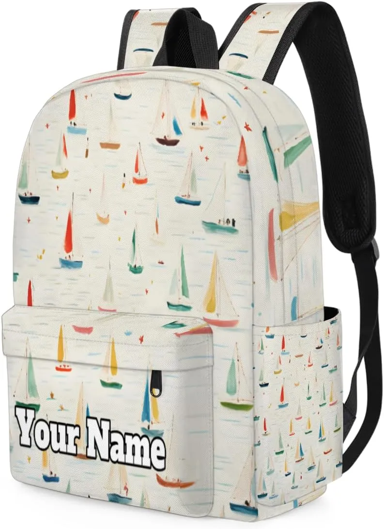Personalized Sailboat Print Preschool Toddler Backpack for Boys Girls Custom Kids Name Small Bookbags Kindergarten Elementary Backpack, Nautical Sailboat