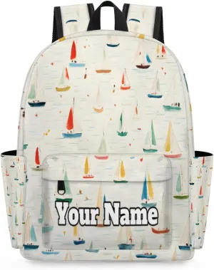 Personalized Sailboat Print Preschool Toddler Backpack for Boys Girls Custom Kids Name Small Bookbags Kindergarten Elementary Backpack, Nautical Sailboat