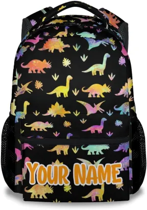 Personalized School Backpack for Boys - 17 Inch Large Capacity Aesthetic Kid Backpack - Black Durable Dinosaur Bookbag for School, Travel and Camp