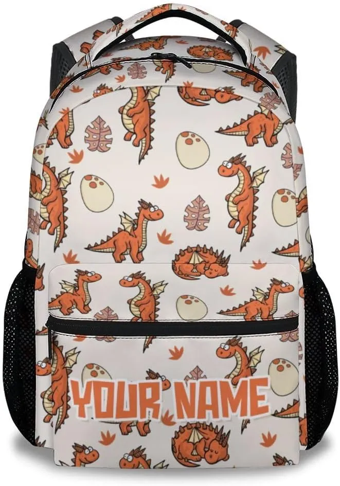 Personalized School Backpack for Boys - 17 Inch Large Capacity Aesthetic Kid Backpack - Orange Durable Dragon Bookbag for School, Travel and Camp
