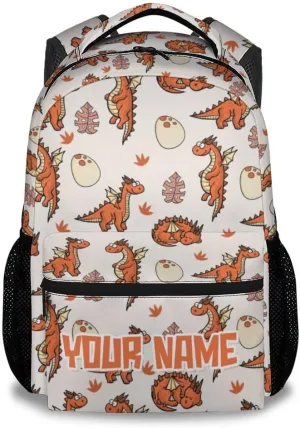 Personalized School Backpack for Boys - 17 Inch Large Capacity Aesthetic Kid Backpack - Orange Durable Dragon Bookbag for School, Travel and Camp