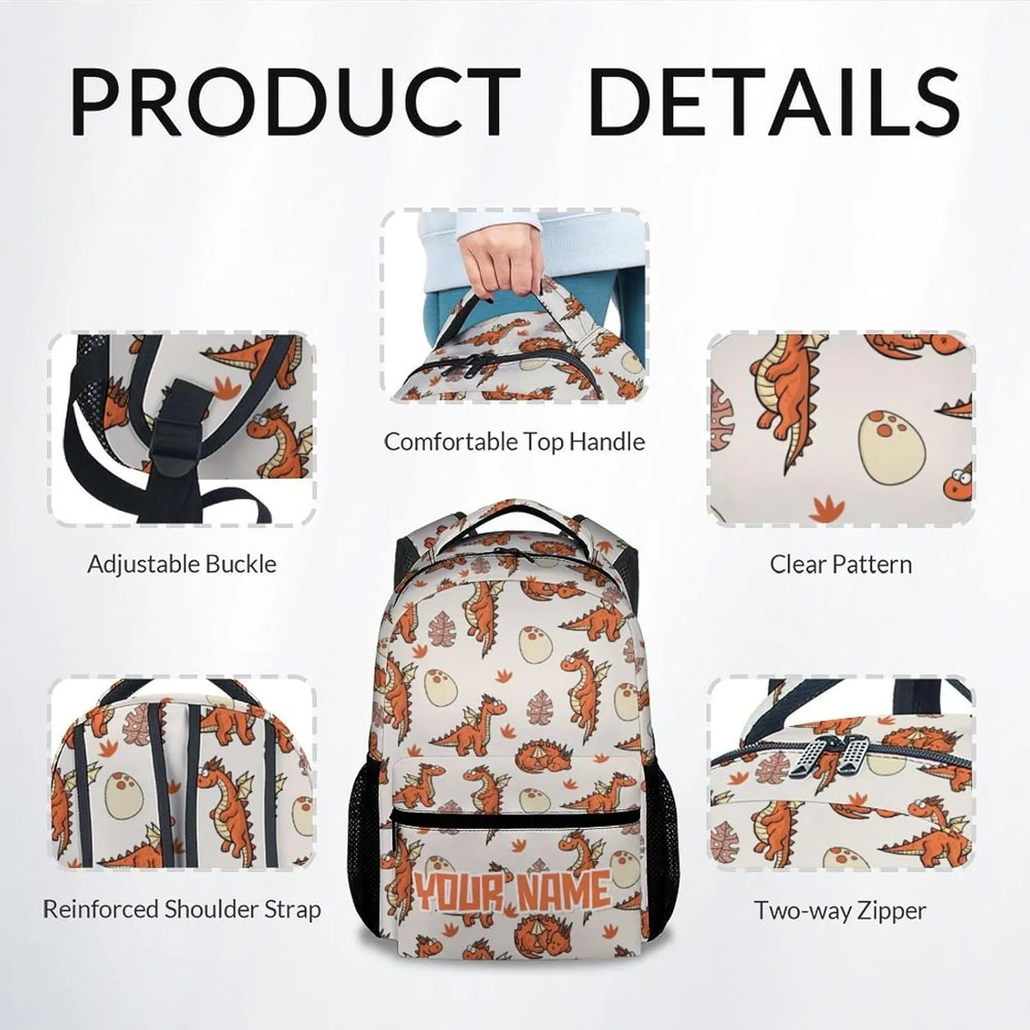 Personalized School Backpack for Boys - 17 Inch Large Capacity Aesthetic Kid Backpack - Orange Durable Dragon Bookbag for School, Travel and Camp