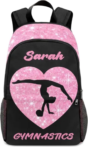 Personalized School Bags Gymnastics Ball Pink Glitter Print Backpack Custom Name Daypack Book Bag for Camping Sports Present