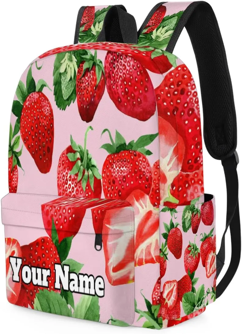 Personalized Strawberry Print Preschool Toddler Backpack for Boys Girls Custom Kids Name Small Bookbags Kindergarten Elementary Backpack, Fruit