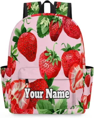 Personalized Strawberry Print Preschool Toddler Backpack for Boys Girls Custom Kids Name Small Bookbags Kindergarten Elementary Backpack, Fruit