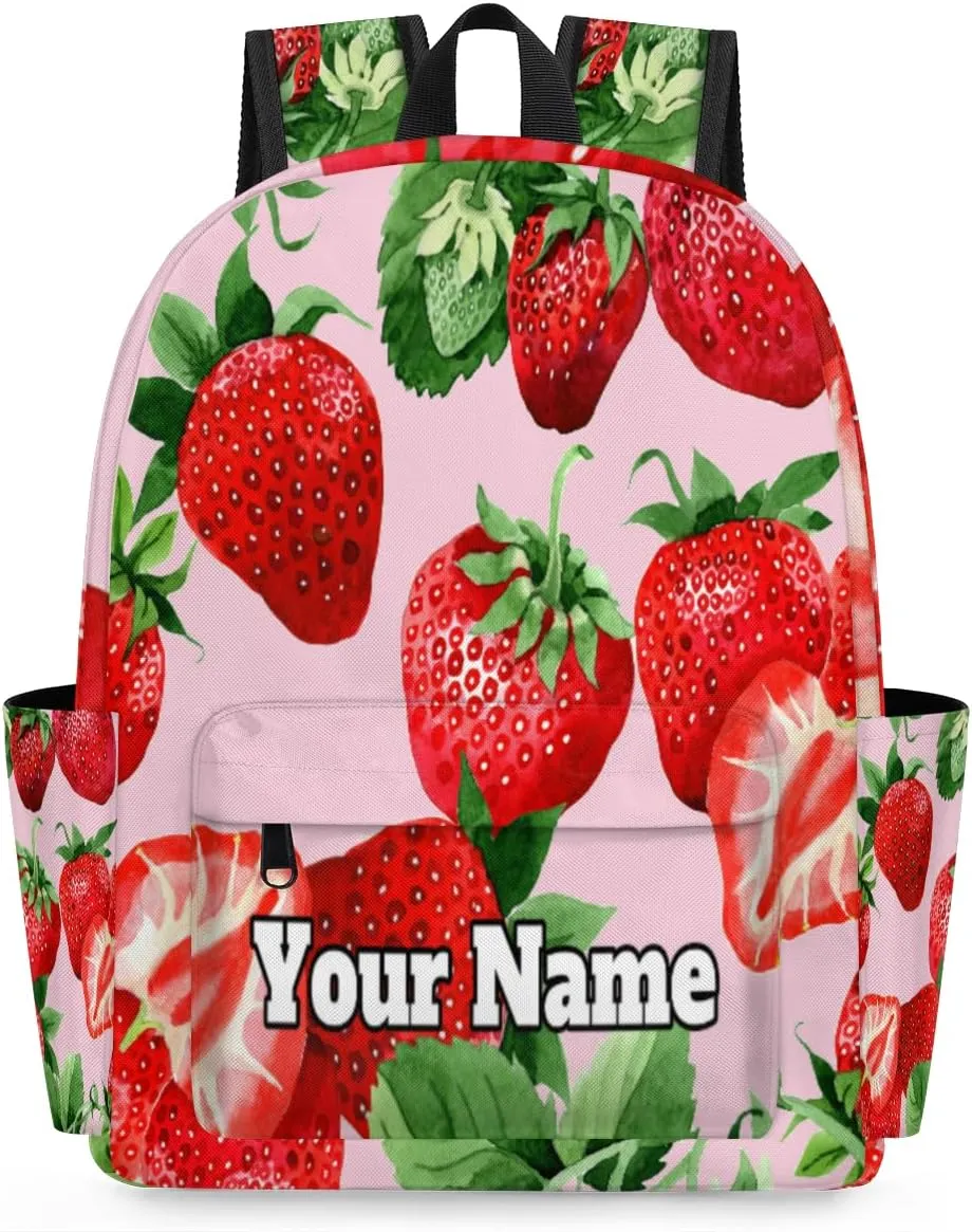 Personalized Strawberry Print Preschool Toddler Backpack for Boys Girls Custom Kids Name Small Bookbags Kindergarten Elementary Backpack, Fruit