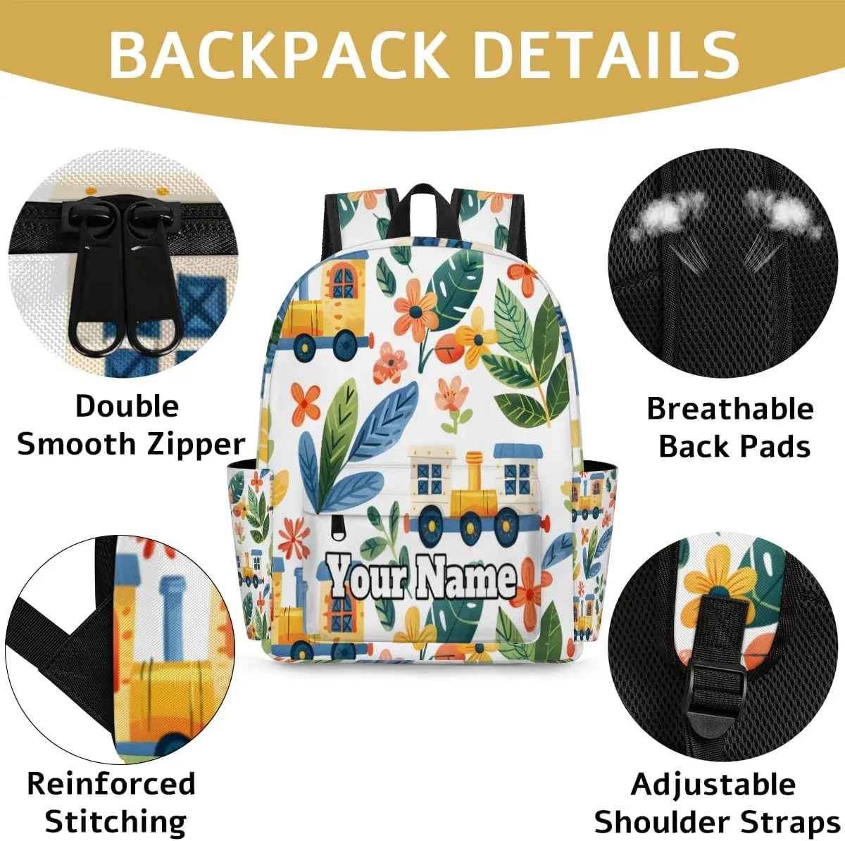 Personalized Trains Cars Preschool Toddler Backpack for Boys Girls Custom Kids Name Small Bookbags Kindergarten Elementary Backpack, Cars Print