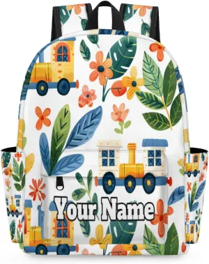 Personalized Trains Cars Preschool Toddler Backpack for Boys Girls Custom Kids Name Small Bookbags Kindergarten Elementary Backpack, Cars Print