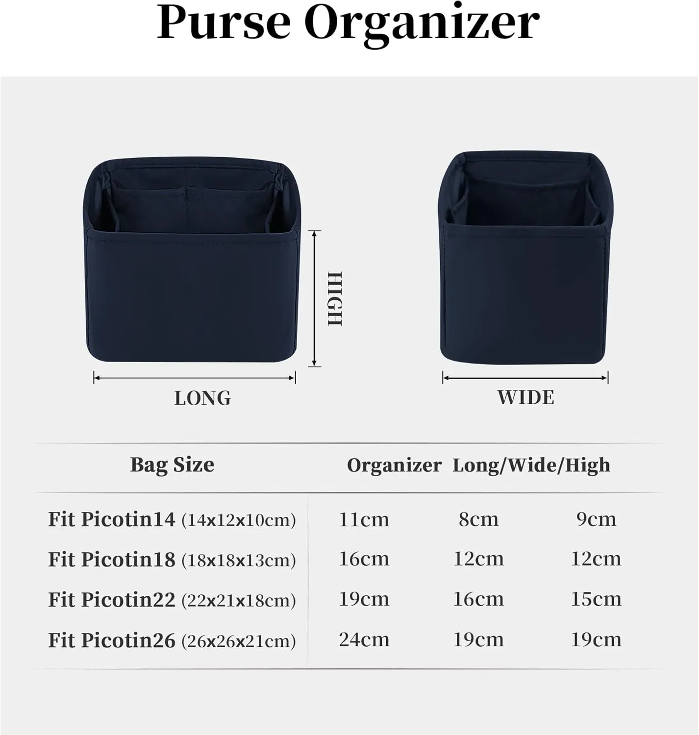 Picotin 18 Bag Insert, Purse Organizer Insert Compatible with Hermes Picotin Bag, Lightweight and Soft Bag Organizer Insert, Satin Inner Bag with Multiple Pockets(Picotin18,Blue nuit)