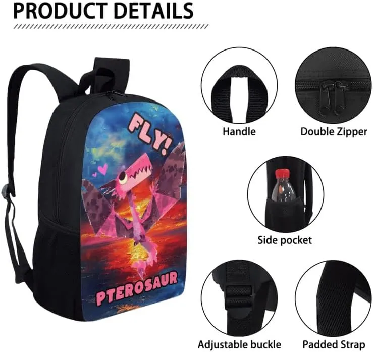 Pink Pterosaur Kids Backpack with Lunch Bag and Pencil Case Cartoon Dinosaur Print Casual Backpacks for Elementary Student Watercolor Pterosaur Lightweight School Book Bag