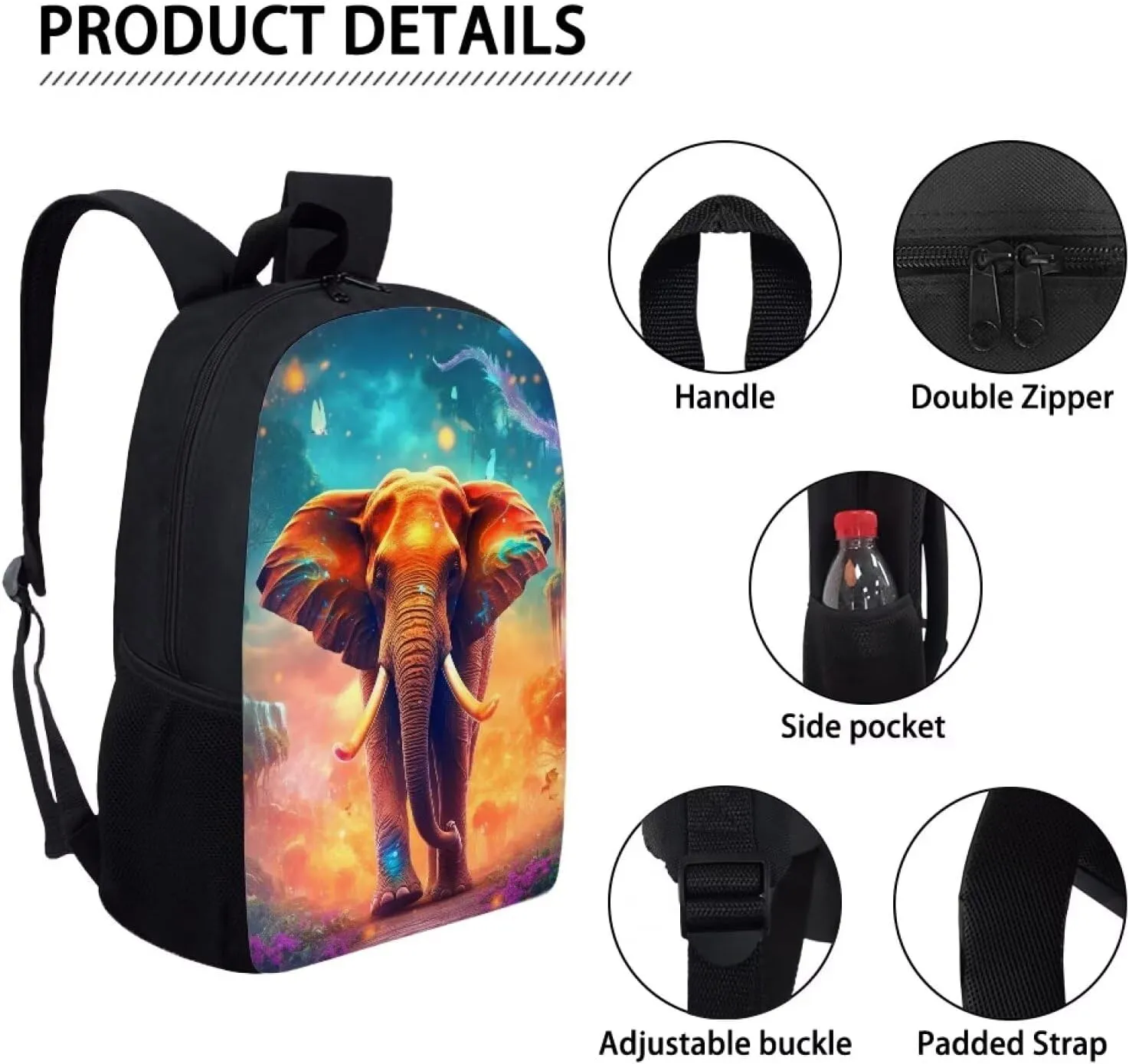 PinUp Angel Cool Elephant School Bag For Kids Backpack Cool Magical Animal Bag For Children Boys and Girls Bookbag