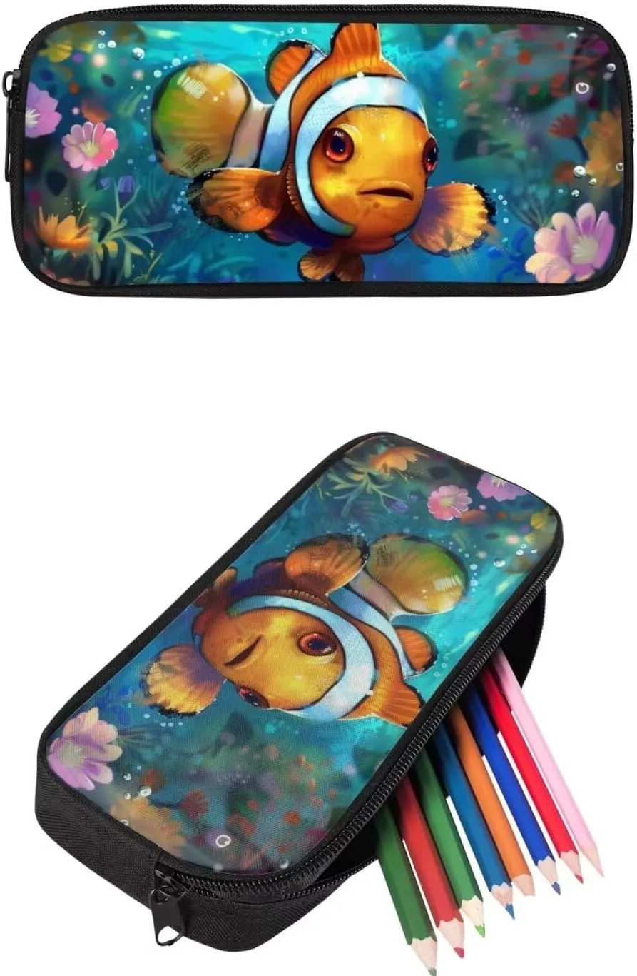 PinUp Angel Cute Clownfish Print Kids Backpack with Lunch Bag Pencil Bag for Kids Cute Art Oil Painting Animal Patterned Backpacks Elementary Bookbag School Bag