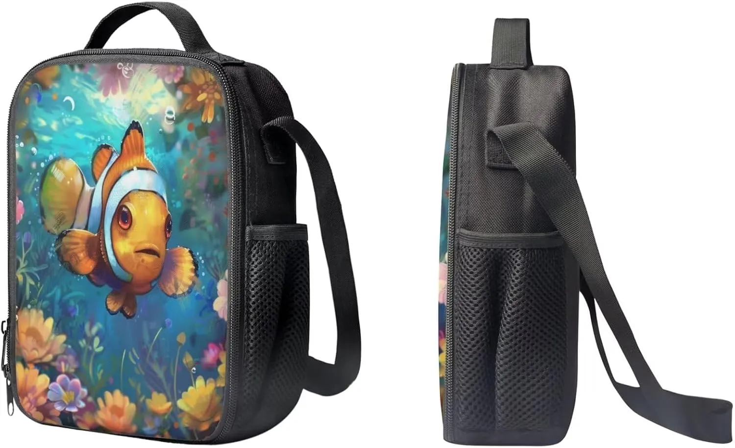 PinUp Angel Cute Clownfish Print Kids Backpack with Lunch Bag Pencil Bag for Kids Cute Art Oil Painting Animal Patterned Backpacks Elementary Bookbag School Bag