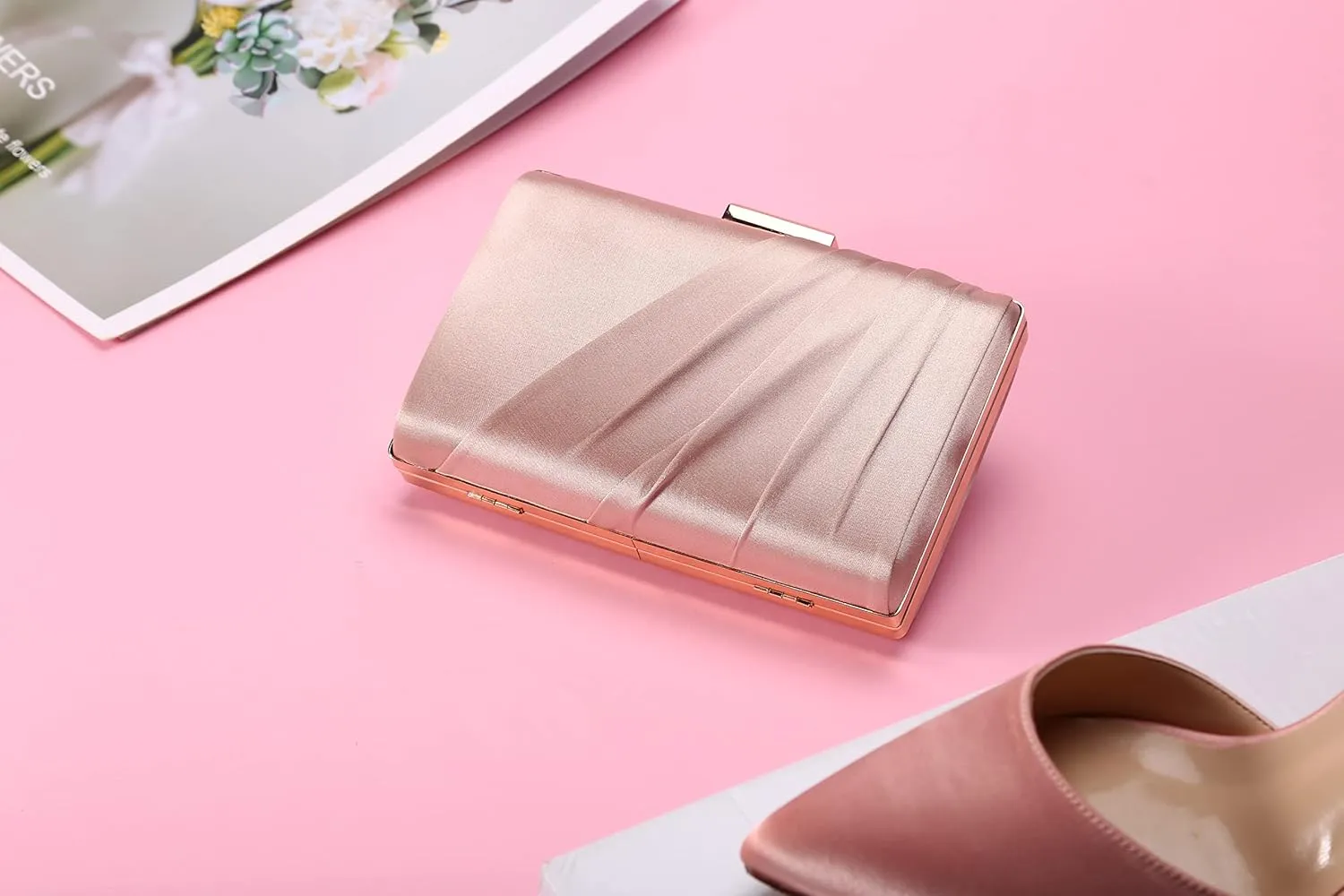 Pleated Satin Clutch Purse For Women Wedding Bridal Clutch Bag Prom Party Clutch