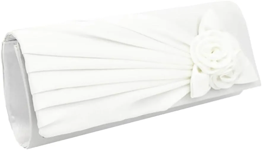 Pleated Satin Floral Evening Purse for Women Chic Soft Handbag Fit for Wedding Dress Ball Gown Formal Dress