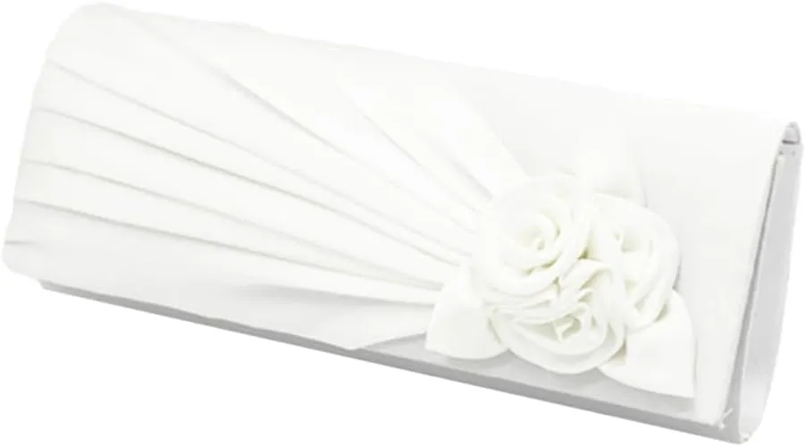 Pleated Satin Floral Evening Purse for Women Chic Soft Handbag Fit for Wedding Dress Ball Gown Formal Dress