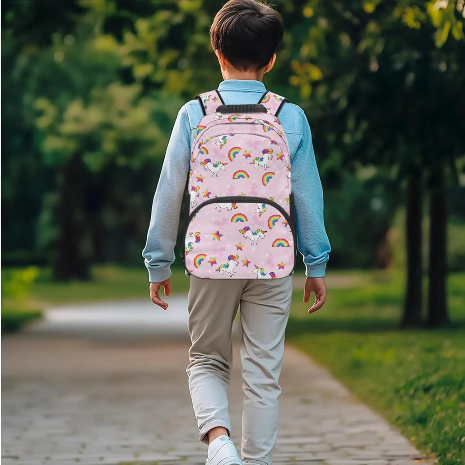 Pony Print 3-In-1 Kids Backpack Set Rainbow Daypack and Insulated Lunch Box for Girls Travel Luggage Backpacks Comfortable Laptop Bookbag for Children Students