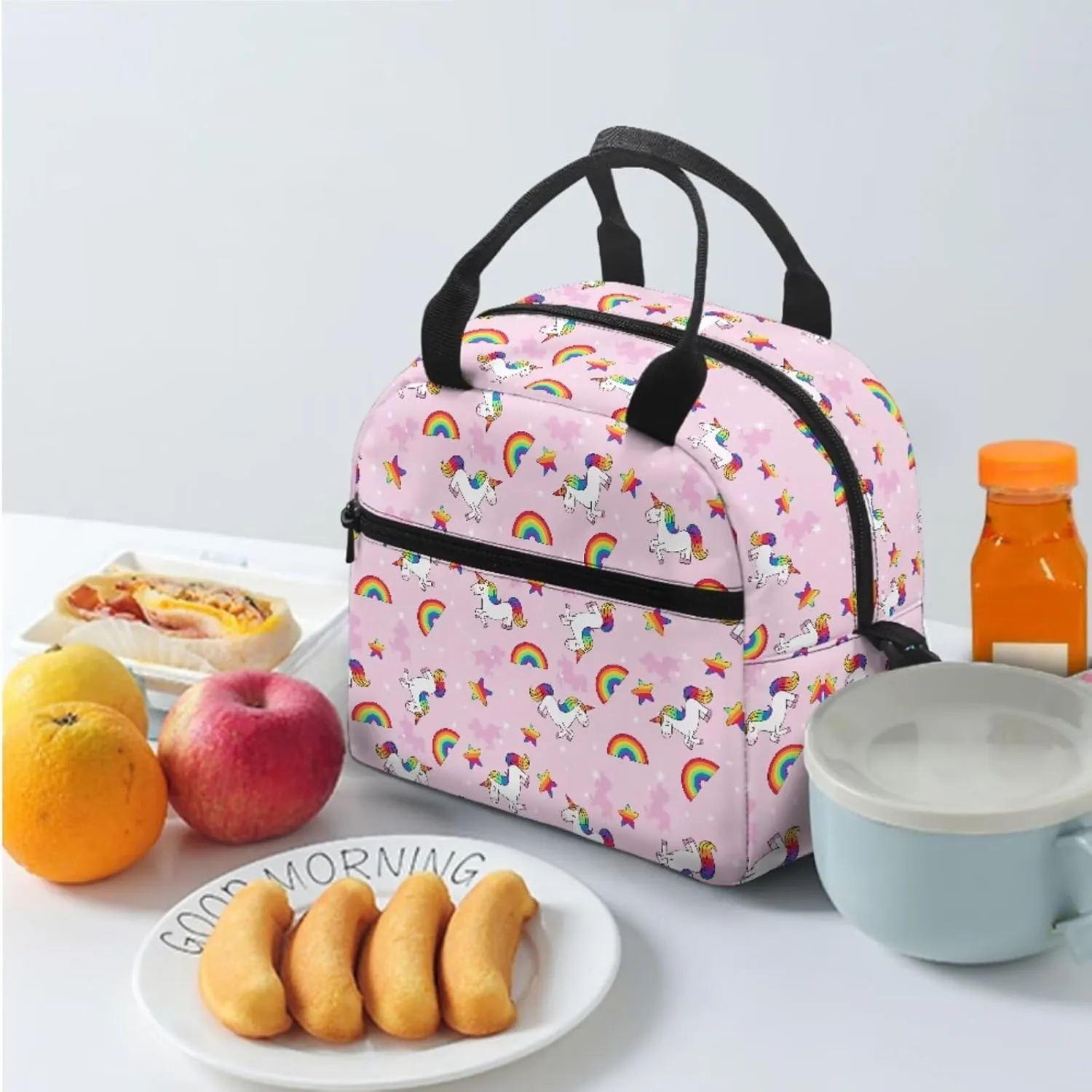Pony Print 3-In-1 Kids Backpack Set Rainbow Daypack and Insulated Lunch Box for Girls Travel Luggage Backpacks Comfortable Laptop Bookbag for Children Students