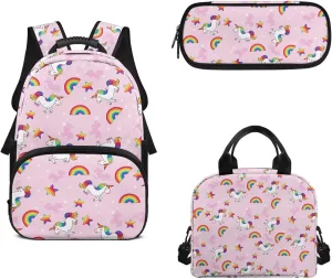 Pony Print 3-In-1 Kids Backpack Set Rainbow Daypack and Insulated Lunch Box for Girls Travel Luggage Backpacks Comfortable Laptop Bookbag for Children Students