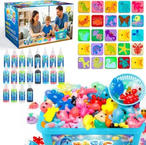 Poonoo Magic Water Elf Toy Kit - Aqua Fairy Water Gel Kit, Squishy Maker - 20 Magic Gels&25 Molds, DIY Water Pets&Squishy Toys, Crafts for Kids, Birthday Gifts & Party Favors for Girls Boys Ages 3 