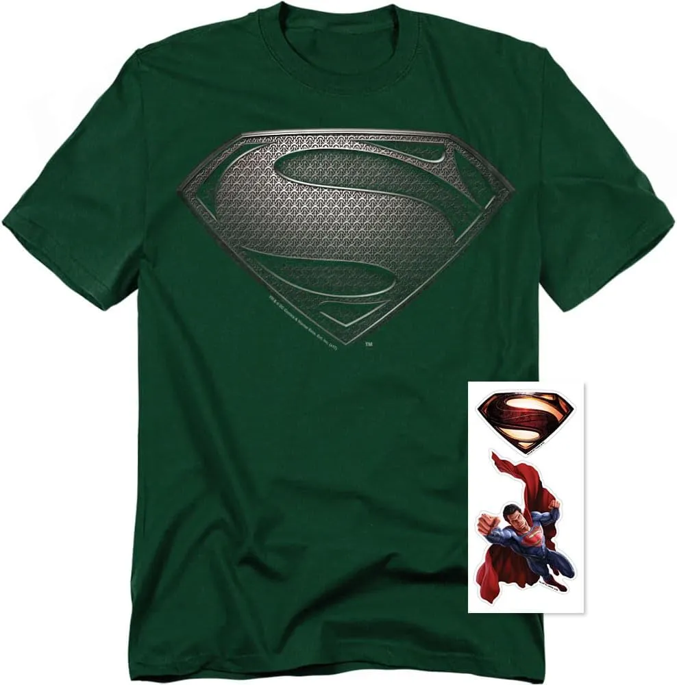 Popfunk Classic Superman Man of Steel Movie Gray Shield Black T Shirt