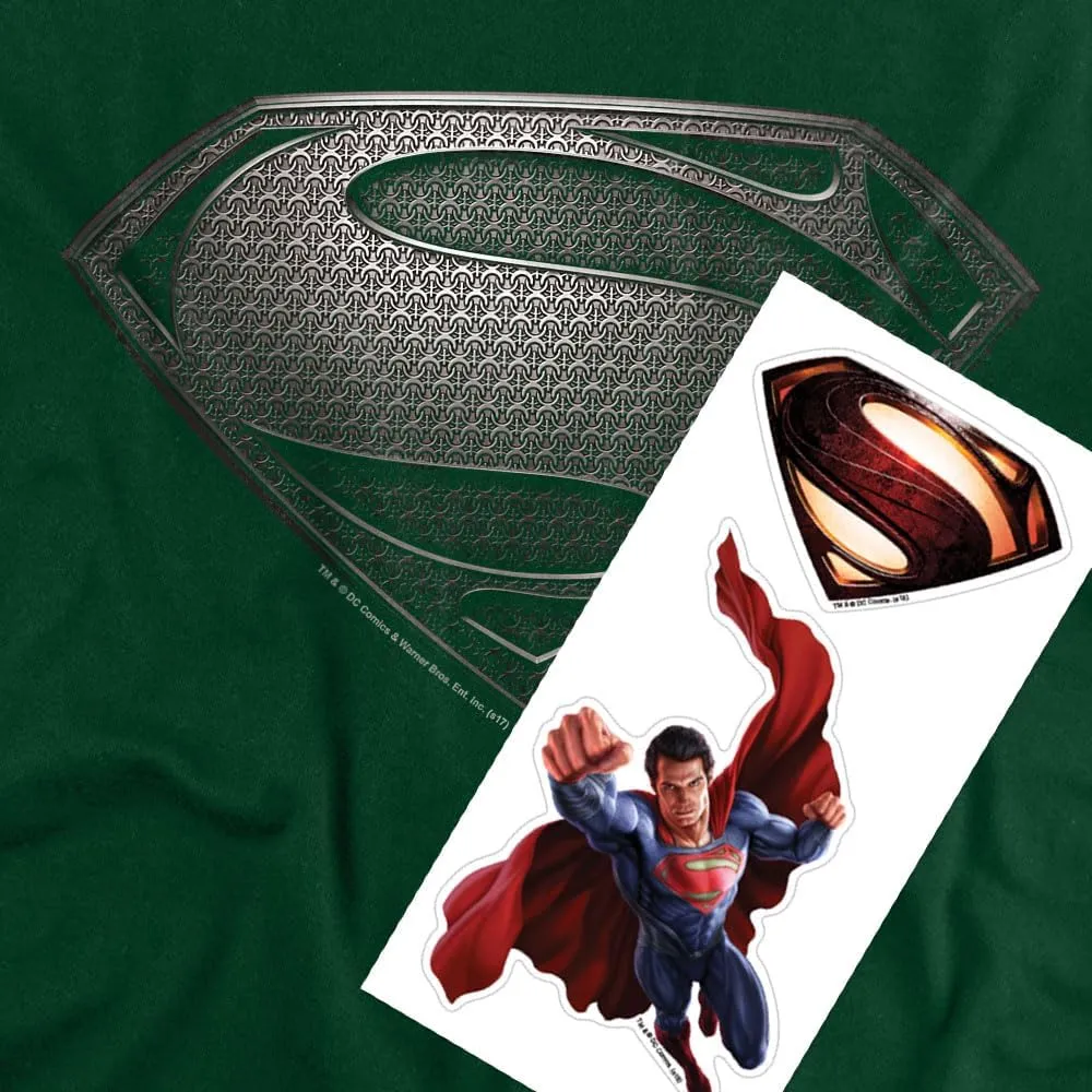 Popfunk Classic Superman Man of Steel Movie Gray Shield Black T Shirt