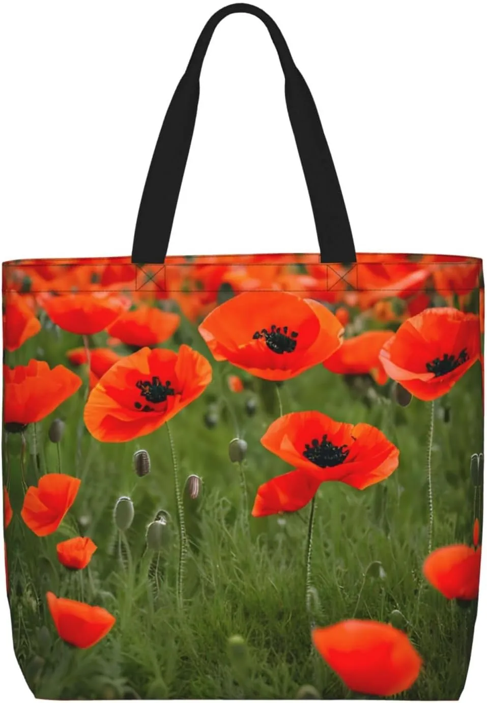 Poppy Flowers Petals Print Women Reuseable Handbag, Grocery Bag Foldable For Shopping Travel Activity