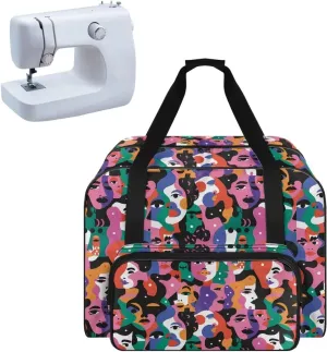 Portable Sewing Machine Storage Case, Abstract Art Face Print Sewing Machine Bag with Comfortable Handle and Front Pocket Compatible with Most Sewing Machines