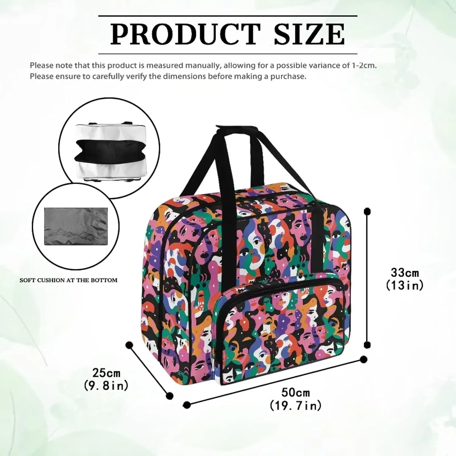 Portable Sewing Machine Storage Case, Abstract Art Face Print Sewing Machine Bag with Comfortable Handle and Front Pocket Compatible with Most Sewing Machines