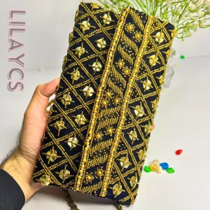 Premium Black and Gold Beaded Clutch