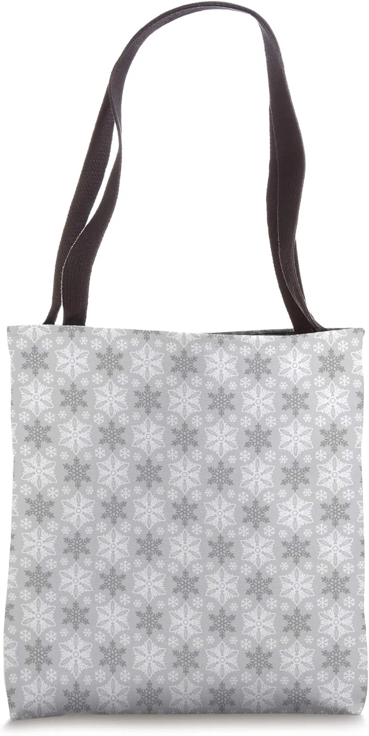 Pretty Bright Charcoal Gray And White Snowflake Pattern Tote Bag