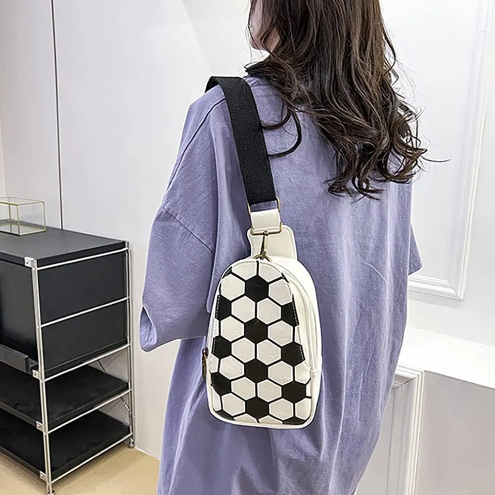 Pu Leather Football Print Sling Bag For Women, American Baseball Rugby Sports Chest Bag, Men's Travel Crossbody Bag