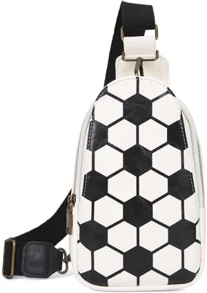 Pu Leather Football Print Sling Bag For Women, American Baseball Rugby Sports Chest Bag, Men's Travel Crossbody Bag