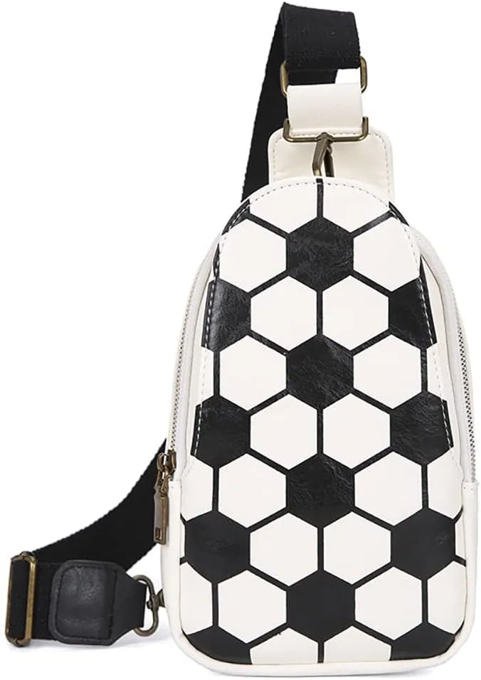 Pu Leather Football Print Sling Bag For Women, American Baseball Rugby Sports Chest Bag, Men's Travel Crossbody Bag