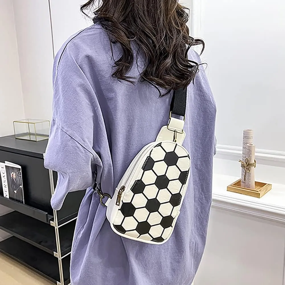 Pu Leather Football Print Sling Bag For Women, American Baseball Rugby Sports Chest Bag, Men's Travel Crossbody Bag