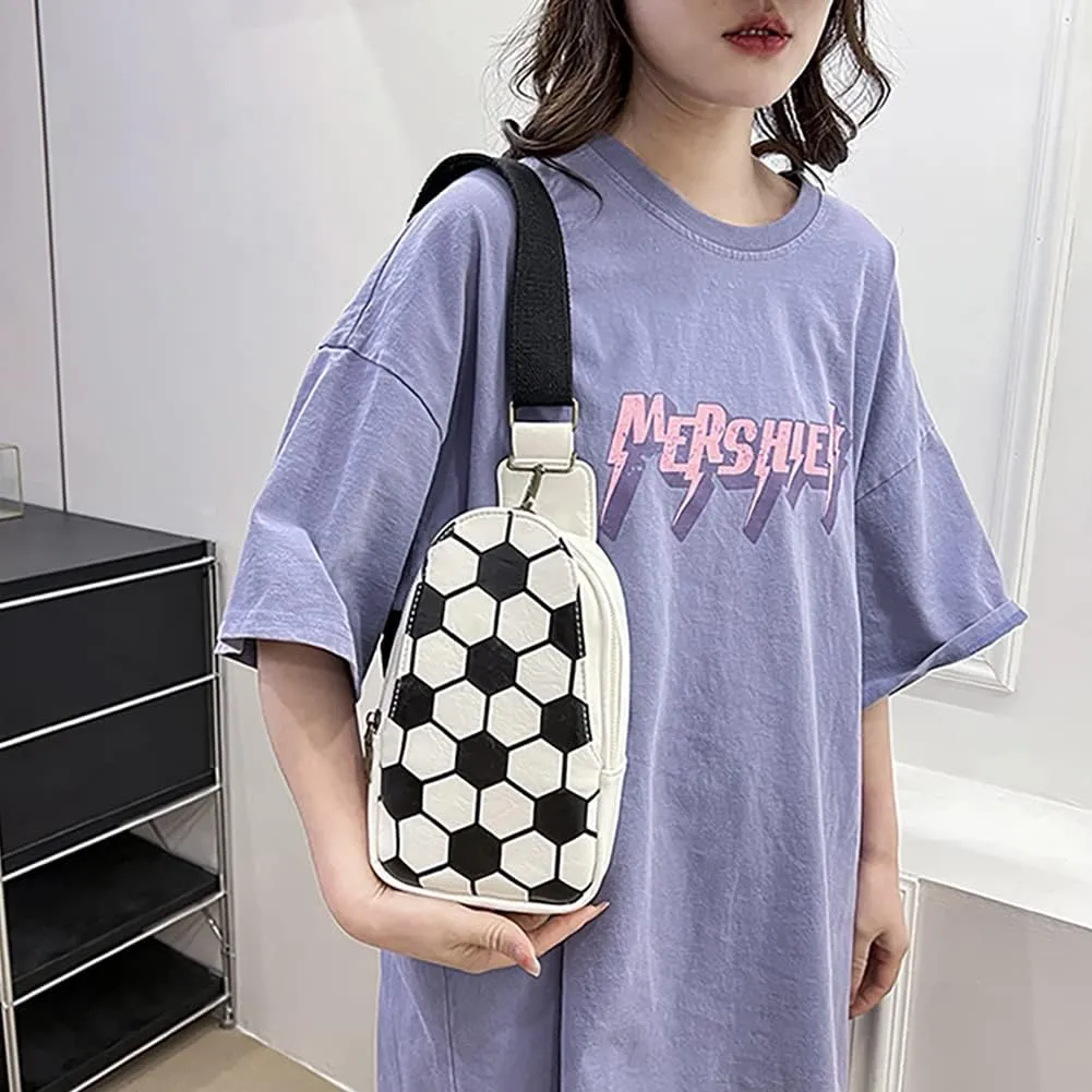 Pu Leather Football Print Sling Bag For Women, American Baseball Rugby Sports Chest Bag, Men's Travel Crossbody Bag