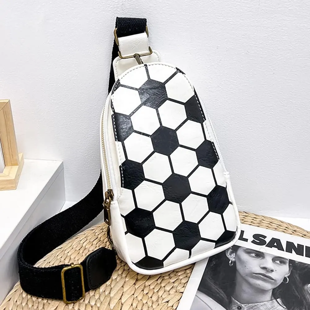 Pu Leather Football Print Sling Bag For Women, American Baseball Rugby Sports Chest Bag, Men's Travel Crossbody Bag