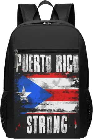 Puerto Rico Strong Graffiti Flag Casual Backpacks Sports Backpack Large Capacity Travel Rucksack Laptop Daypack with Multi-Pockets Adjustable Strap Work Bag for Hiking