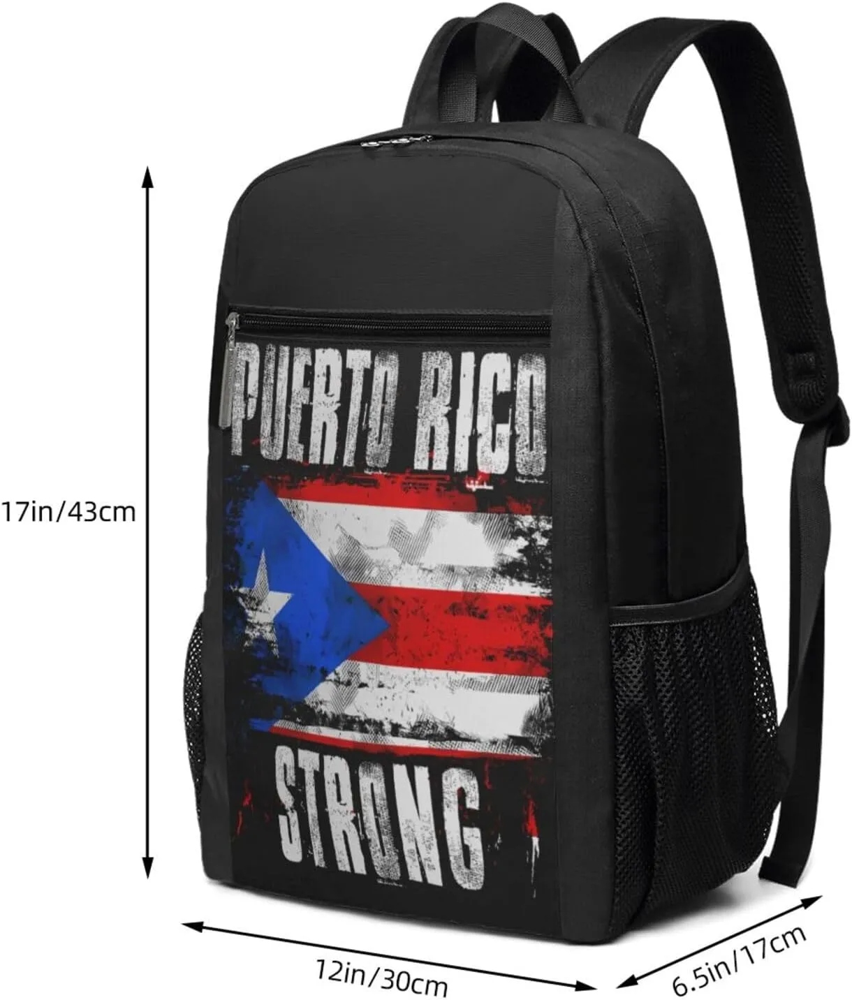 Puerto Rico Strong Graffiti Flag Casual Backpacks Sports Backpack Large Capacity Travel Rucksack Laptop Daypack with Multi-Pockets Adjustable Strap Work Bag for Hiking