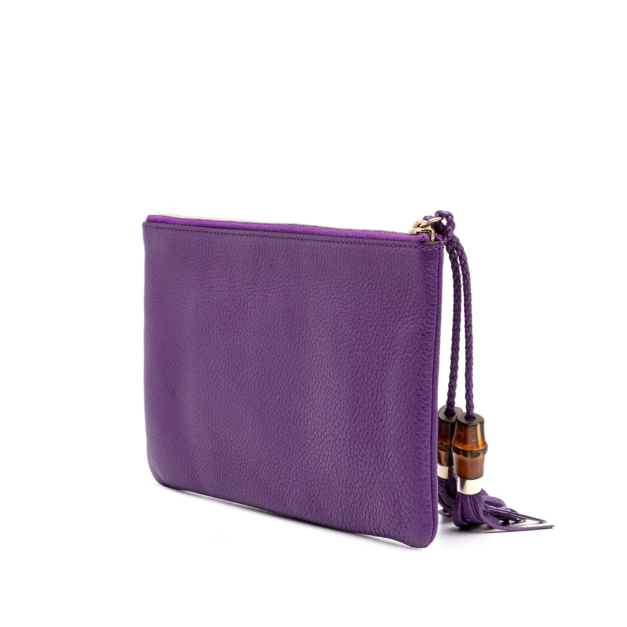 Purple Gucci Calfskin Bamboo Clutch