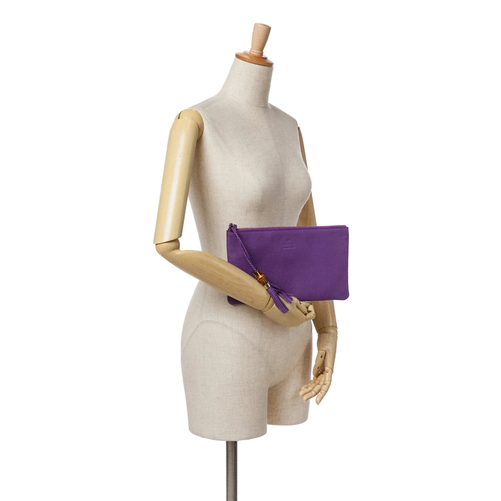 Purple Gucci Calfskin Bamboo Clutch