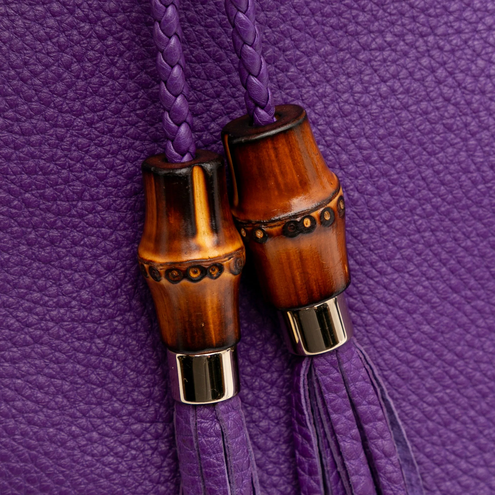 Purple Gucci Calfskin Bamboo Clutch