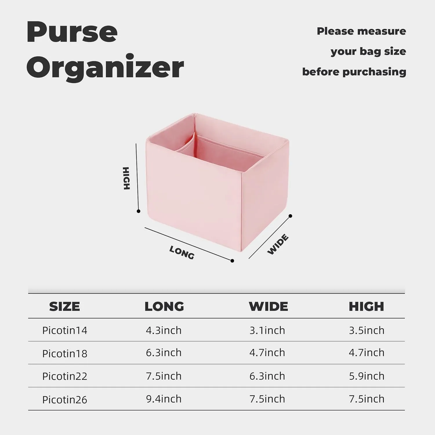 Purse Handbag Silky Organizer Insert Keep Bag Shape Fits Herme Picotin 14/18/22/26 bags, Luxury Handbag Tote