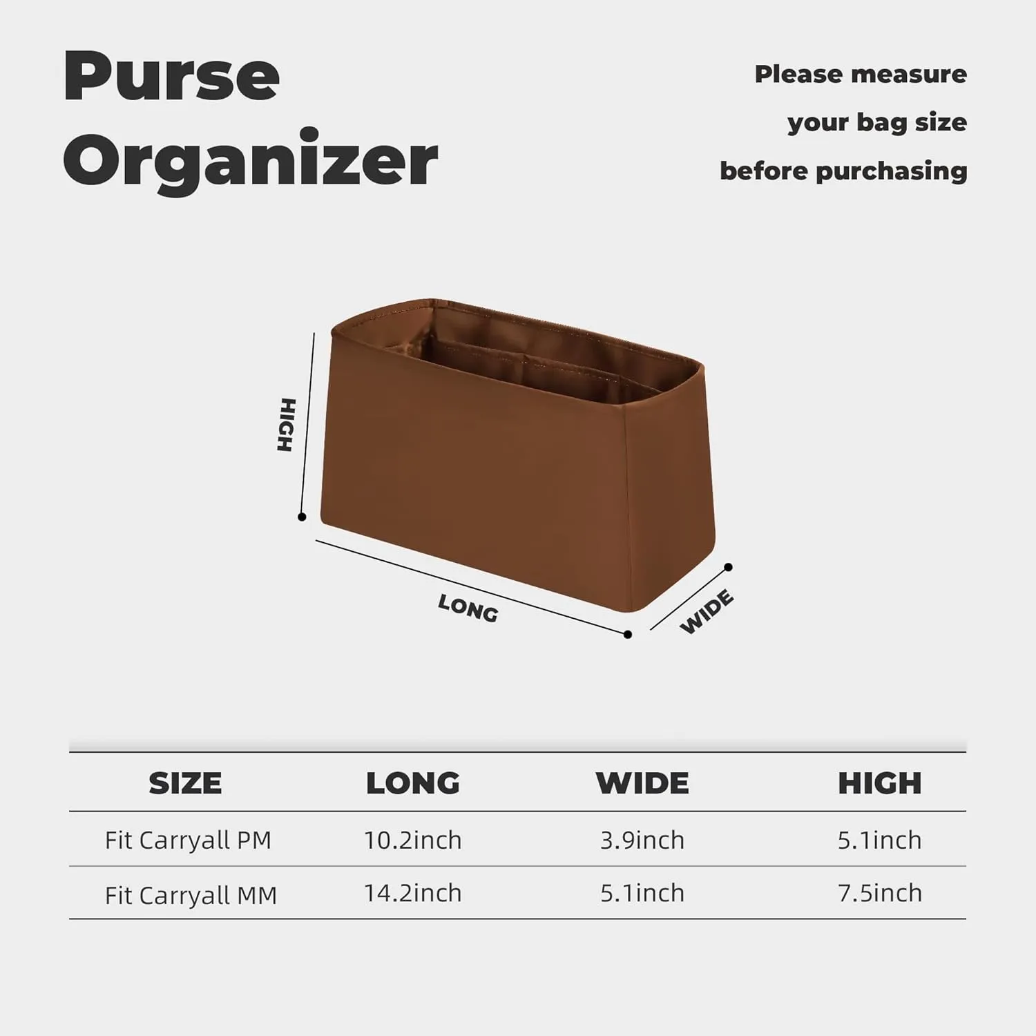 Purse Handbag Silky Organizer Insert Keep Bag Shape Fits LV Caryyall PM/MM bags, Luxury Handbag Tote Lightweight Sturdy(Carryall MM,Gold)