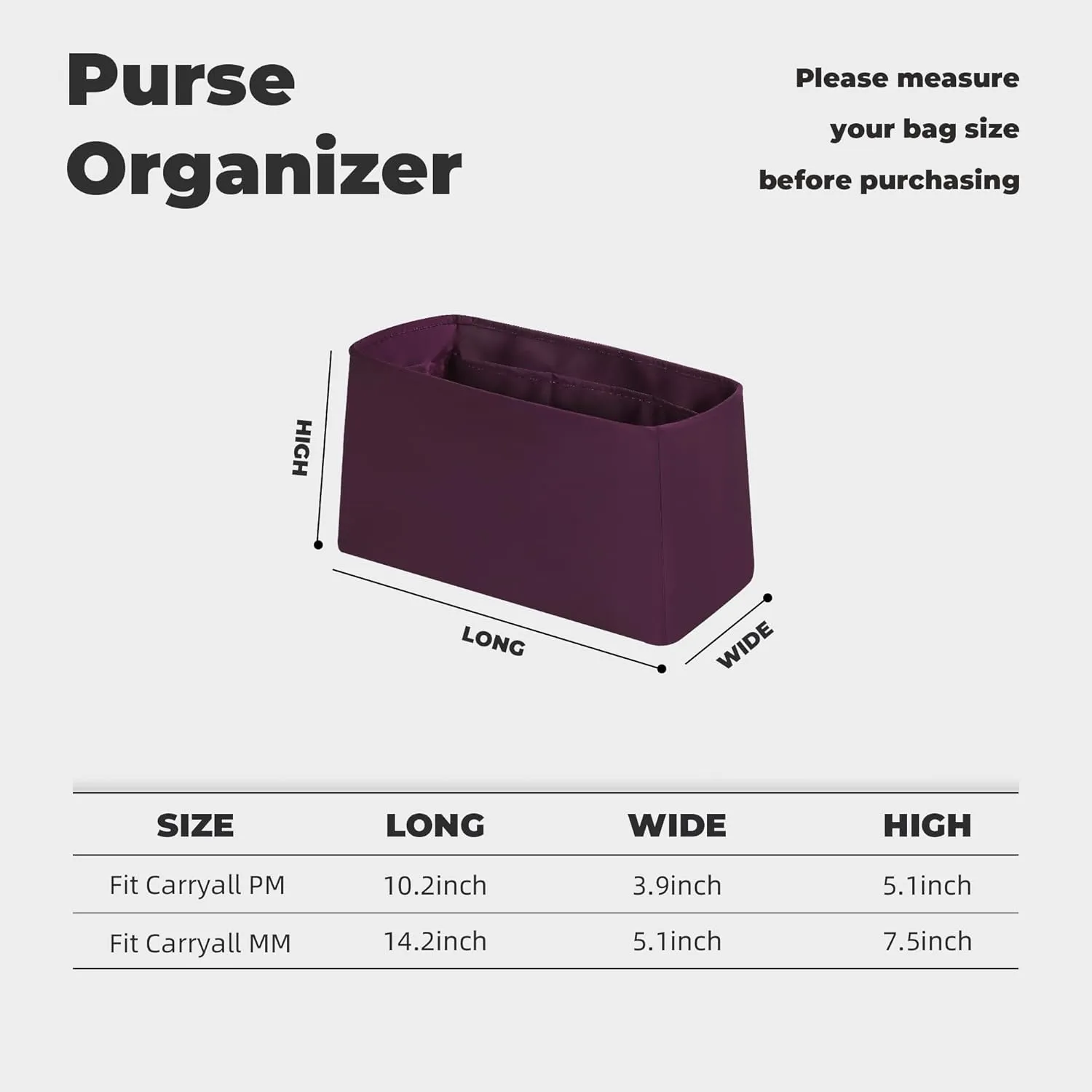 Purse Handbag Silky Organizer Insert Keep Bag Shape Fits LV Caryyall PM/MM bags, Luxury Handbag Tote Lightweight Sturdy(Carryall PM,Fuchsia)