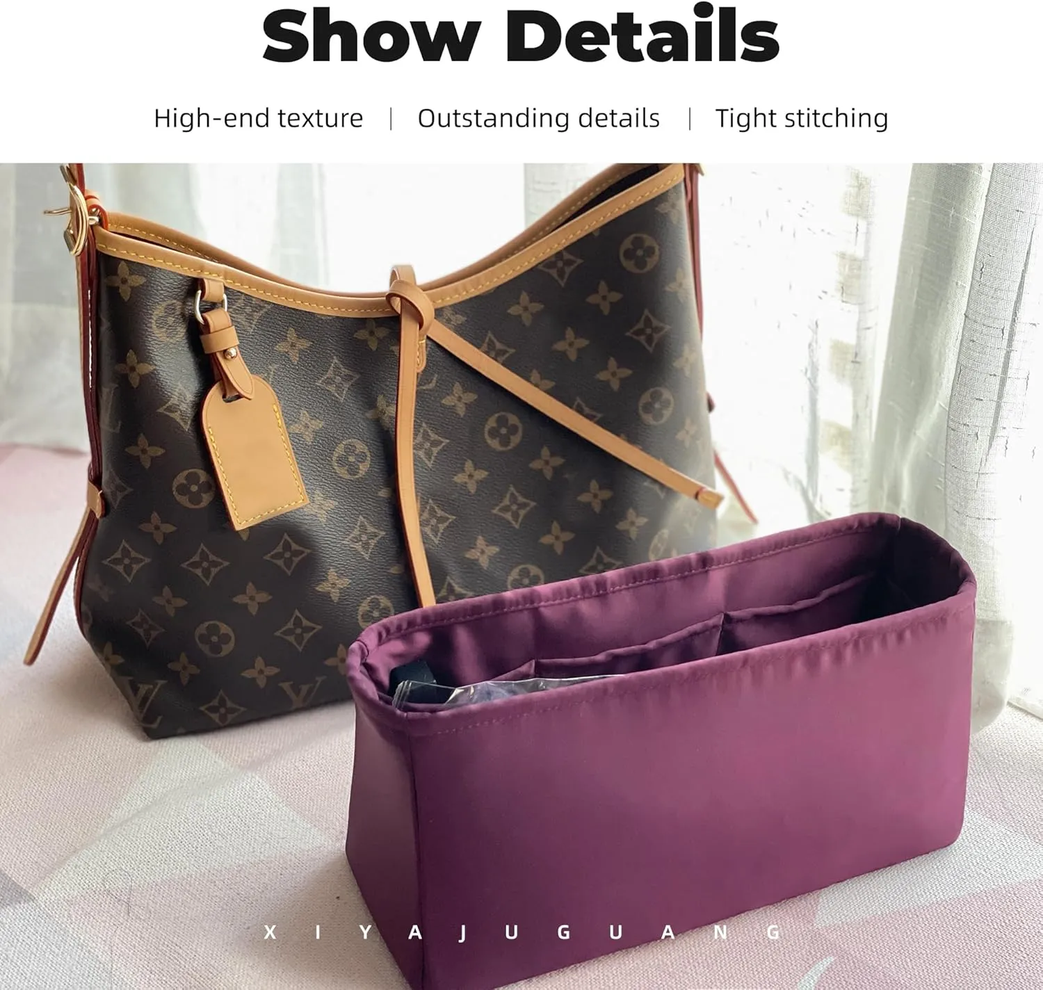 Purse Handbag Silky Organizer Insert Keep Bag Shape Fits LV Caryyall PM/MM bags, Luxury Handbag Tote Lightweight Sturdy(Carryall PM,Fuchsia)
