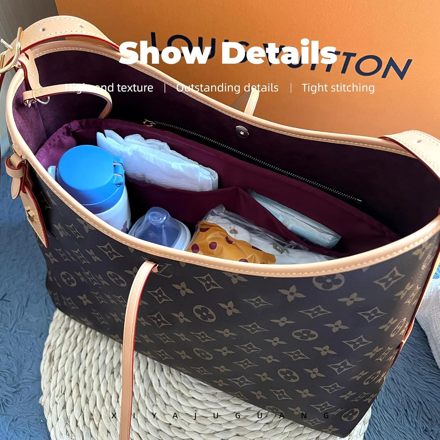 Purse Handbag Silky Organizer Insert Keep Bag Shape Fits LV Caryyall PM/MM bags, Luxury Handbag Tote Lightweight Sturdy(Carryall PM,Fuchsia)