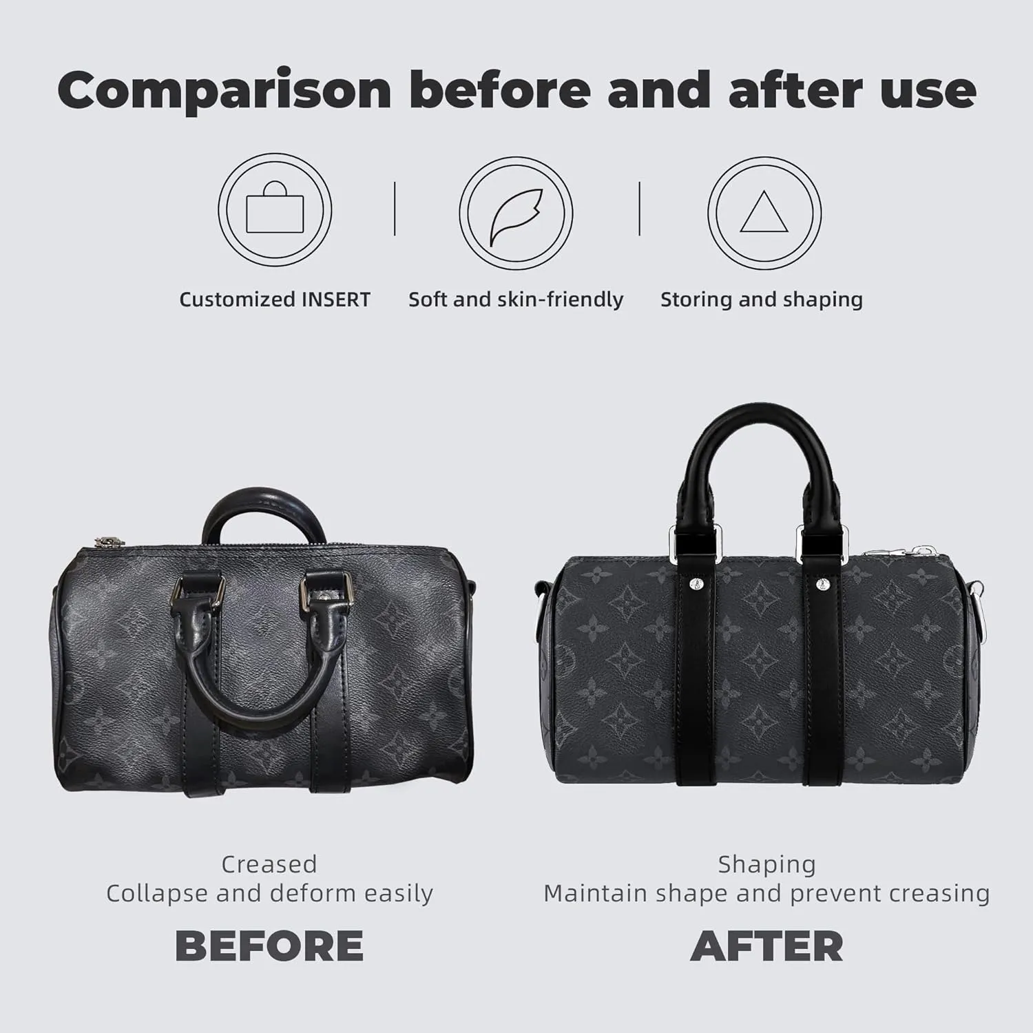 Purse Handbag Silky Organizer Insert Keep Bag Shape Fits LV Keepall XS/25/27/45/50/55 bags, Luxury Handbag Tote Lightweight Sturdy(Keepall 45,Pink)