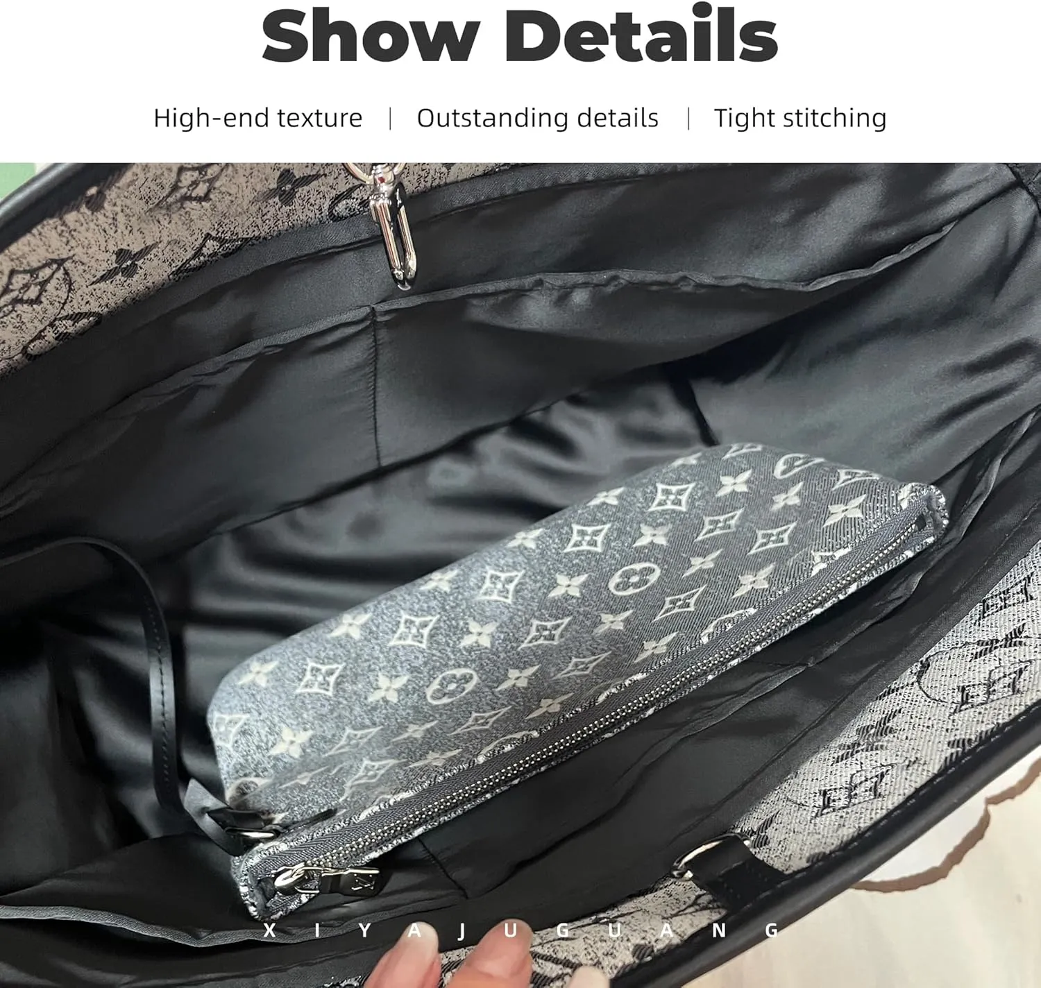 Purse Handbag Silky Organizer Insert Keep Bag Shape Fits LV-Neverfull-PM/MM/GM Bags, Luxury Handbag Tote Lightweight Sturdy(Black, Neverfull-MM)